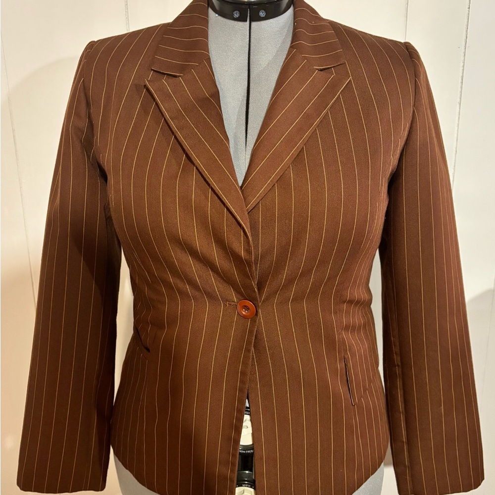 Metrostyle Brown Pinstripe Blazer Jacket Professional Tailored Look